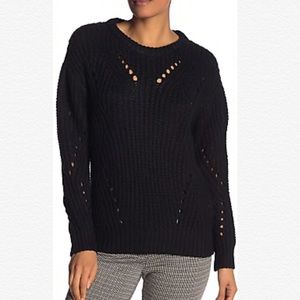 VINCE CAMUTO - BLACK POINTELLE-ACCENTED SWEATER